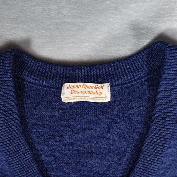Vintage Japan Open Golf Championship V Neck Sweater Womens L Wool Preppy Blue - Picture 3 of 8